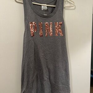 Victoria's Secret Gray Tank Top with Pink Sequin Letters